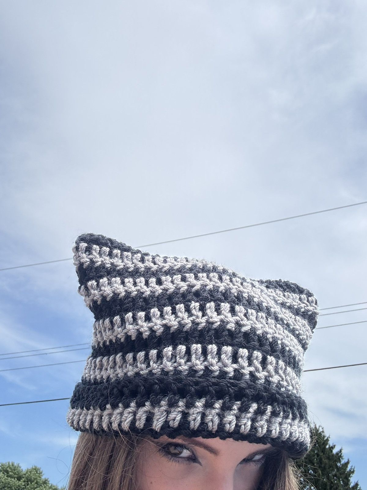 Handmade Crochet Cat Beanie - Black & Gray Size ONE SIZE - 3 Thumbnail