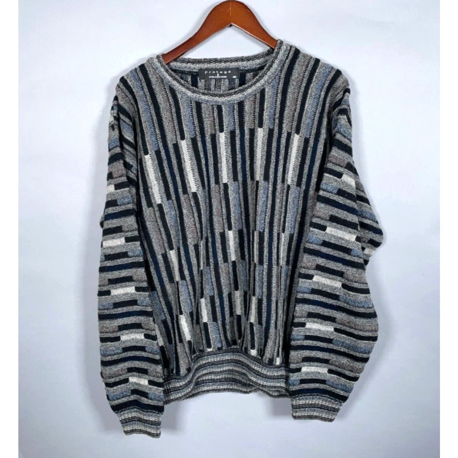 Vintage VINTAGE Protege Geometric Sweater Mens Adult Medium Gray Black Knit Wool Alpaca Crew Neck 90s Retro Vintage Size US M / EU 48-50 / 2 - 2 Thumbnail