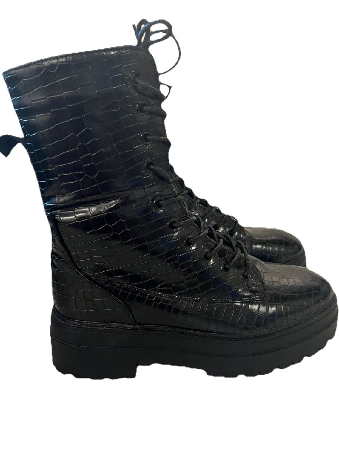 Designer NEW Boots Black Crocodile Vegan Size10 Zip/Lace Soooo Nice! Size US 10 / IT 40 - 2 Thumbnail