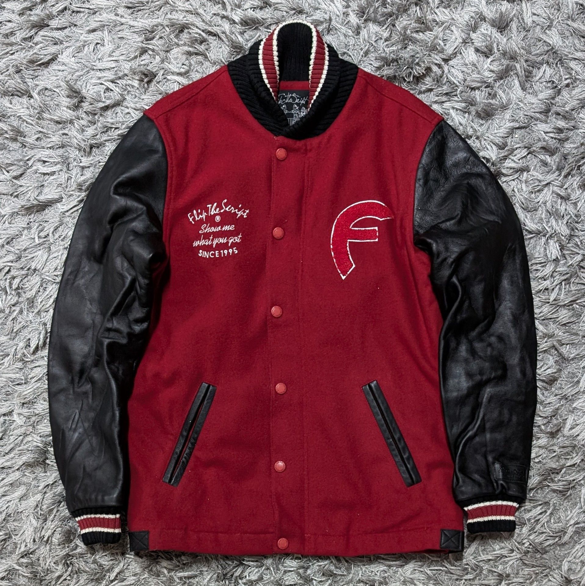 Other Vintage Flip The Script Leather Varsity Jacket Two Tone Coat Size US L / EU 52-54 / 3 - 2 Thumbnail