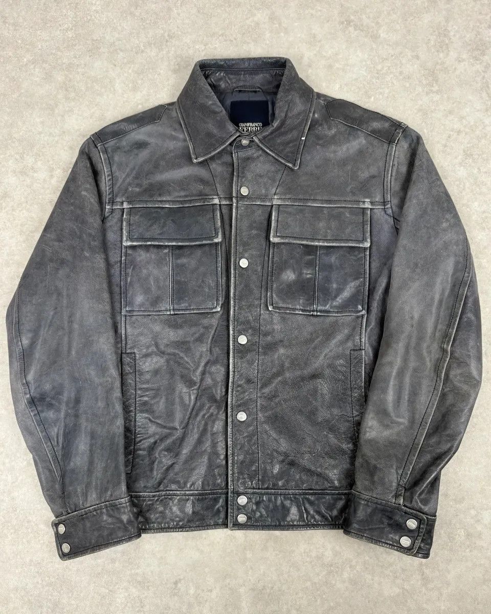 Gianfranco Ferre 2000s Gianfranco Ferré Grey Leather Trucker Jacket Size US M / EU 48-50 / 2 - 1 Thumbnail