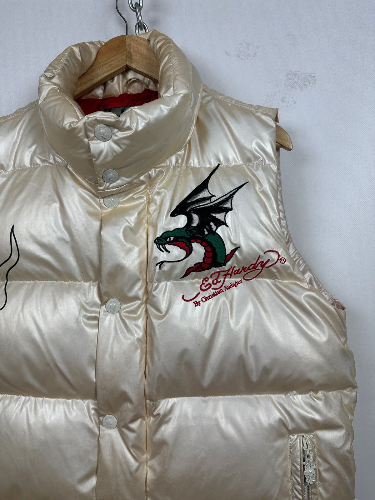 Christian Audigier Vintage Ed Hardy Flaming Skull Down Puffer Vest Size US L / EU 52-54 / 3 - 9 Thumbnail