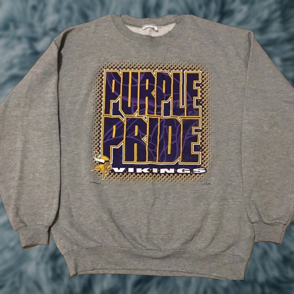 NFL Vtg 90s Minnesota Vikings Purple Pride Sweatshirt Hoodie L Mens Gray NFL Football Pullover Size US L / EU 52-54 / 3 - 1 Thumbnail