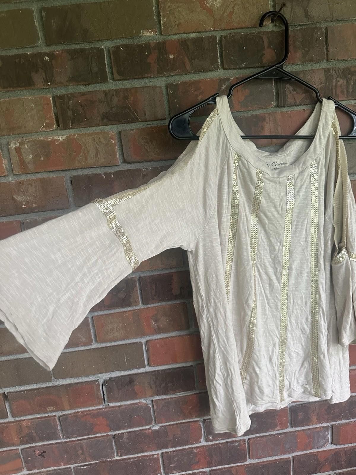 Chicos chicos size 1 Viscose Blouse Gold Cold Shoulder Embellished Size M / US 6-8 / IT 42-44 - 2 Thumbnail