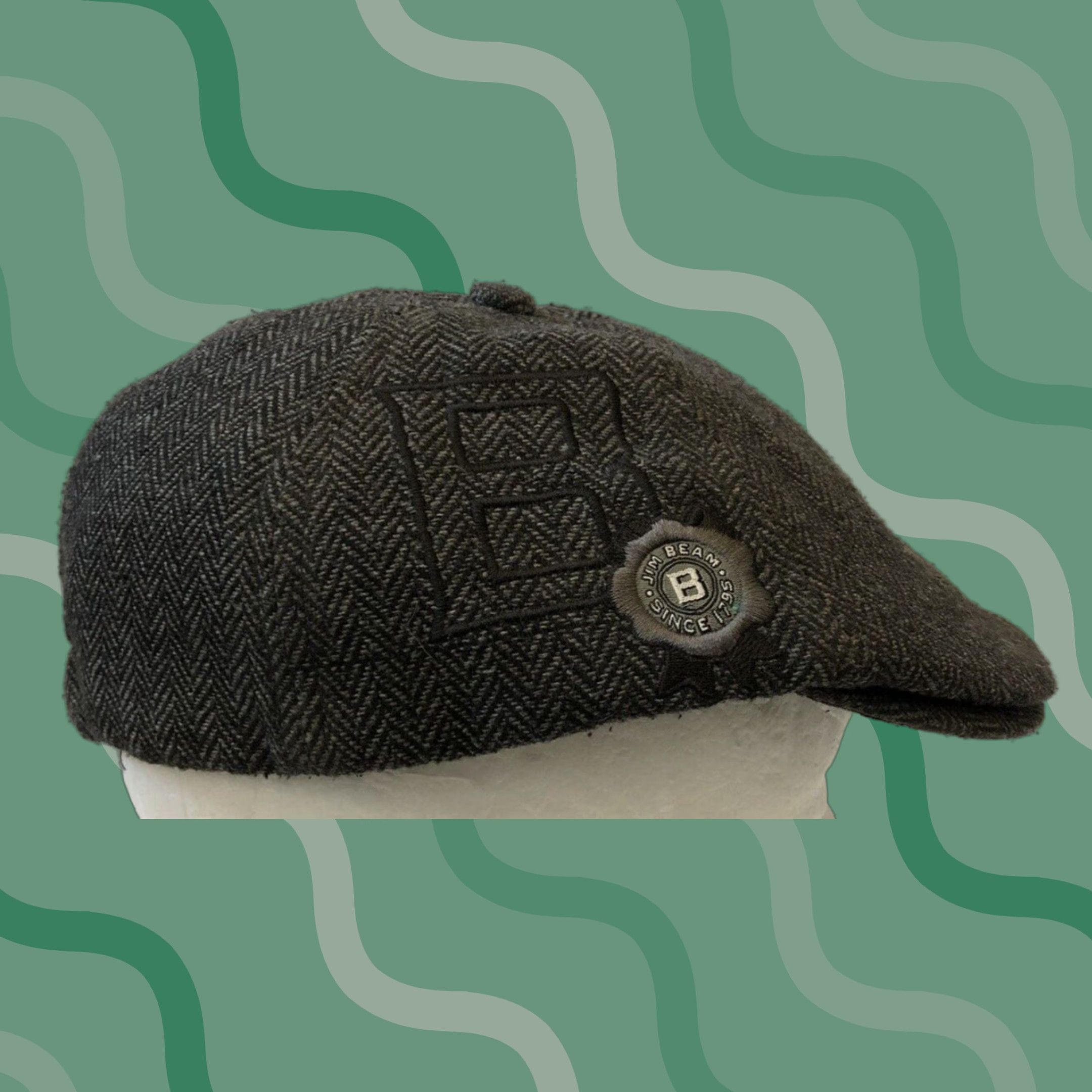 Vintage Jim Beam Hat Flat Cap Brooklyn Style Herringbone Gray Wool Polyester Men M Gray Classic Designer Hipster Grunge 90s? Size ONE SIZE - 1 Thumbnail