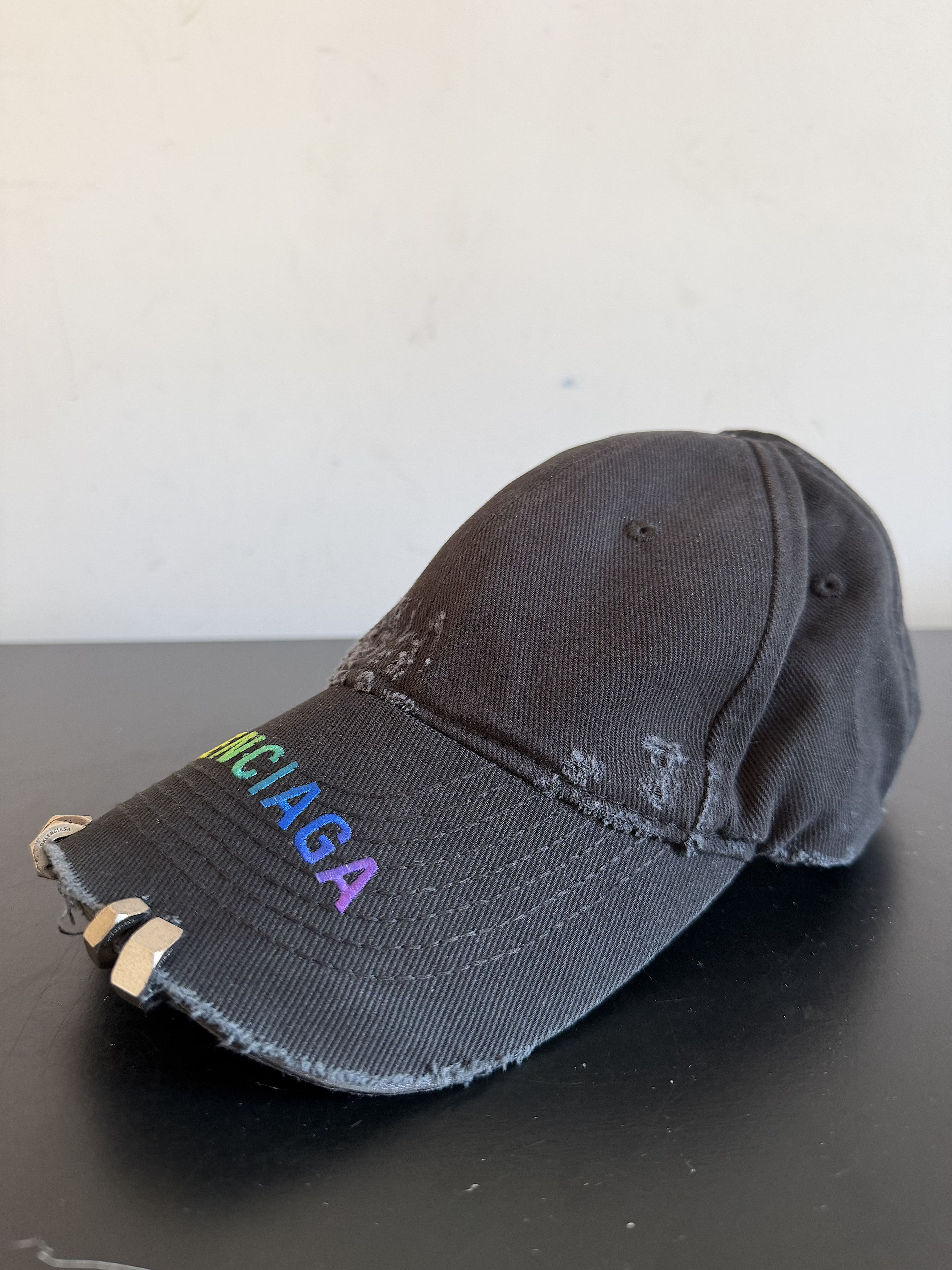 Balenciaga New Distressed Piercing Hardware Rainbow Logo Cap (L) 59 CM Size ONE SIZE - 3 Thumbnail