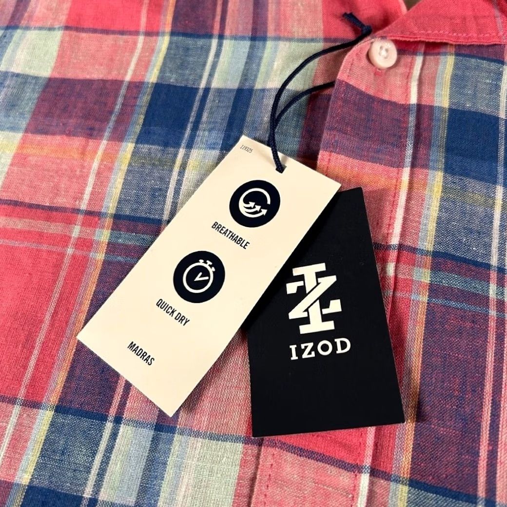 Izod IZOD Madras Plaid Shirt Breathable Quick Dry Linen Button Up Pink Blue Men Large Size US L / EU 52-54 / 3 - 4 Thumbnail
