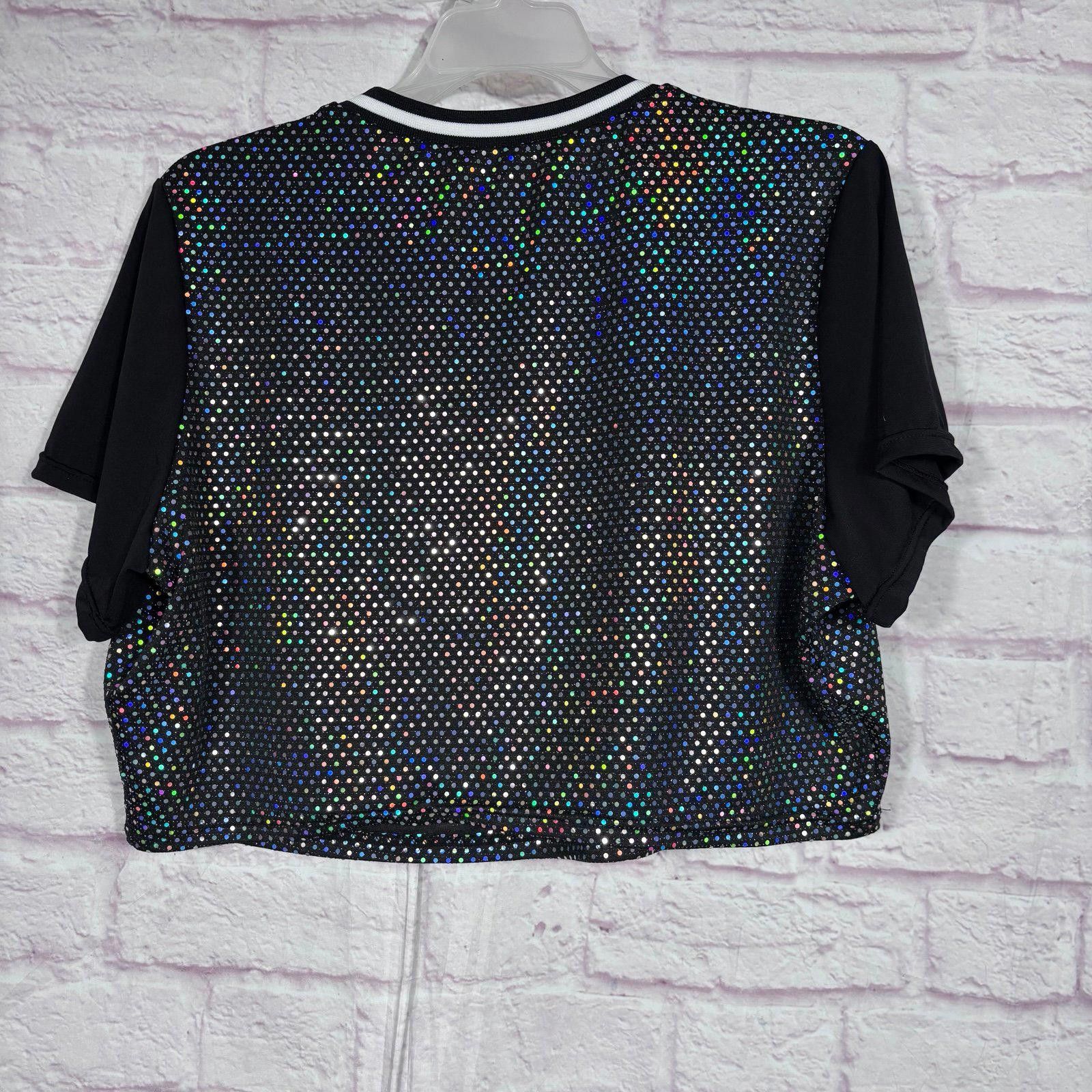 Stuart Weitzman Weissman XL Black Holographic Sequin Crop Top Size ONE SIZE - 6 Thumbnail