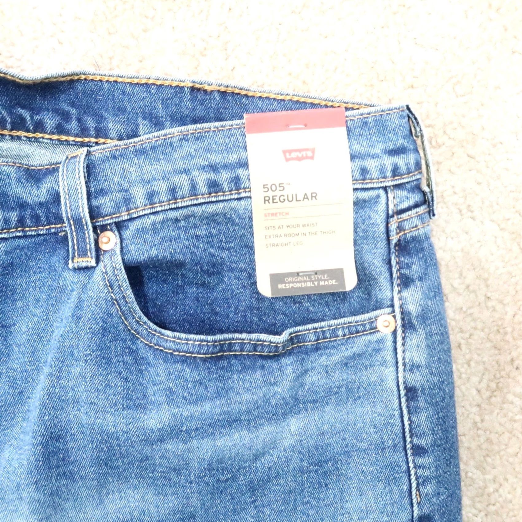 Levi's Levi's 505 Regular Fit Straight Leg Jeans Men's 38x34 Blue Denim NEW Size US 38 / EU 54 - 3 Thumbnail