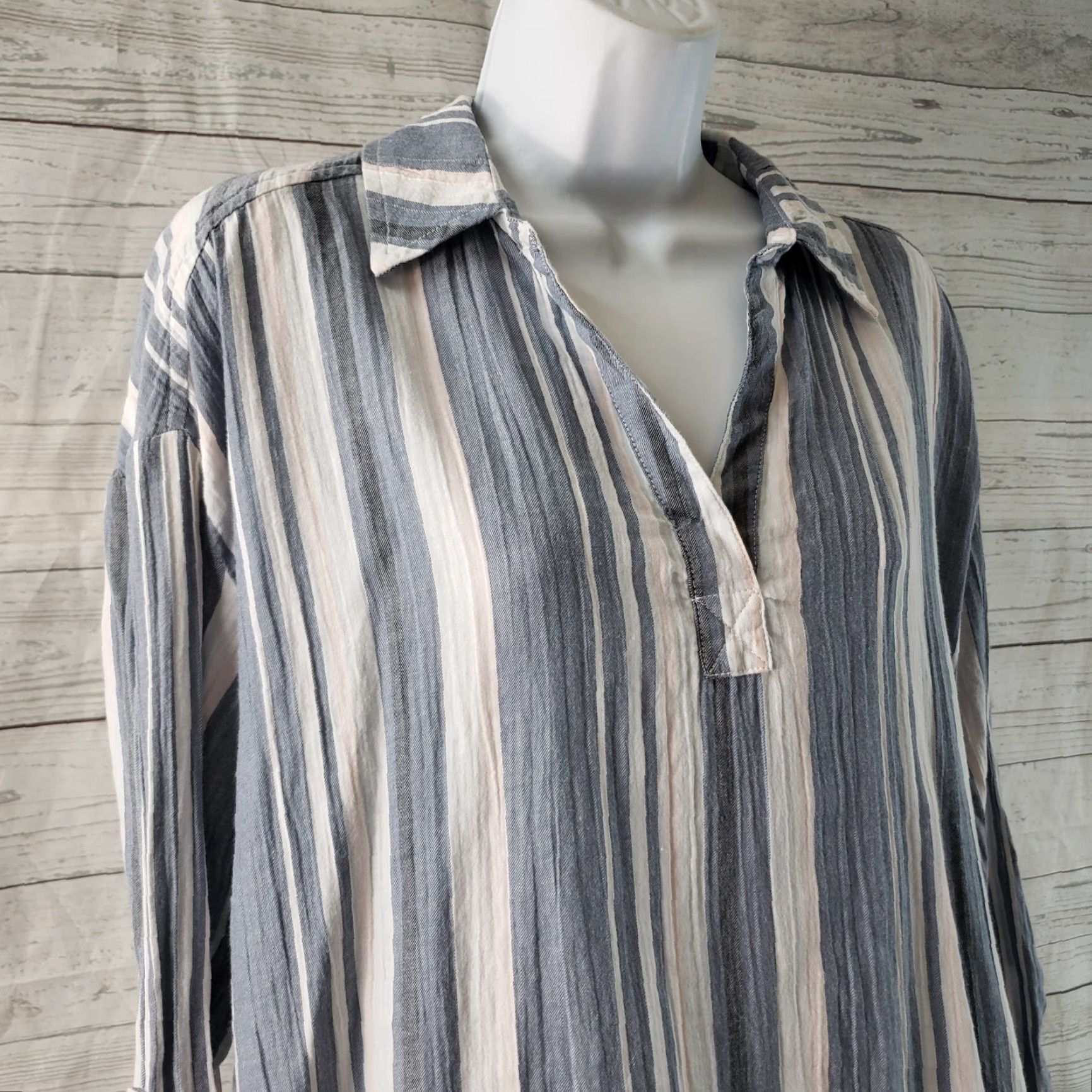 Michael Stars Michael Stars Womens Popover Top Shirt S Blue Striped Long Sleeve Buttons Size S / US 4 / IT 40 - 2 Thumbnail