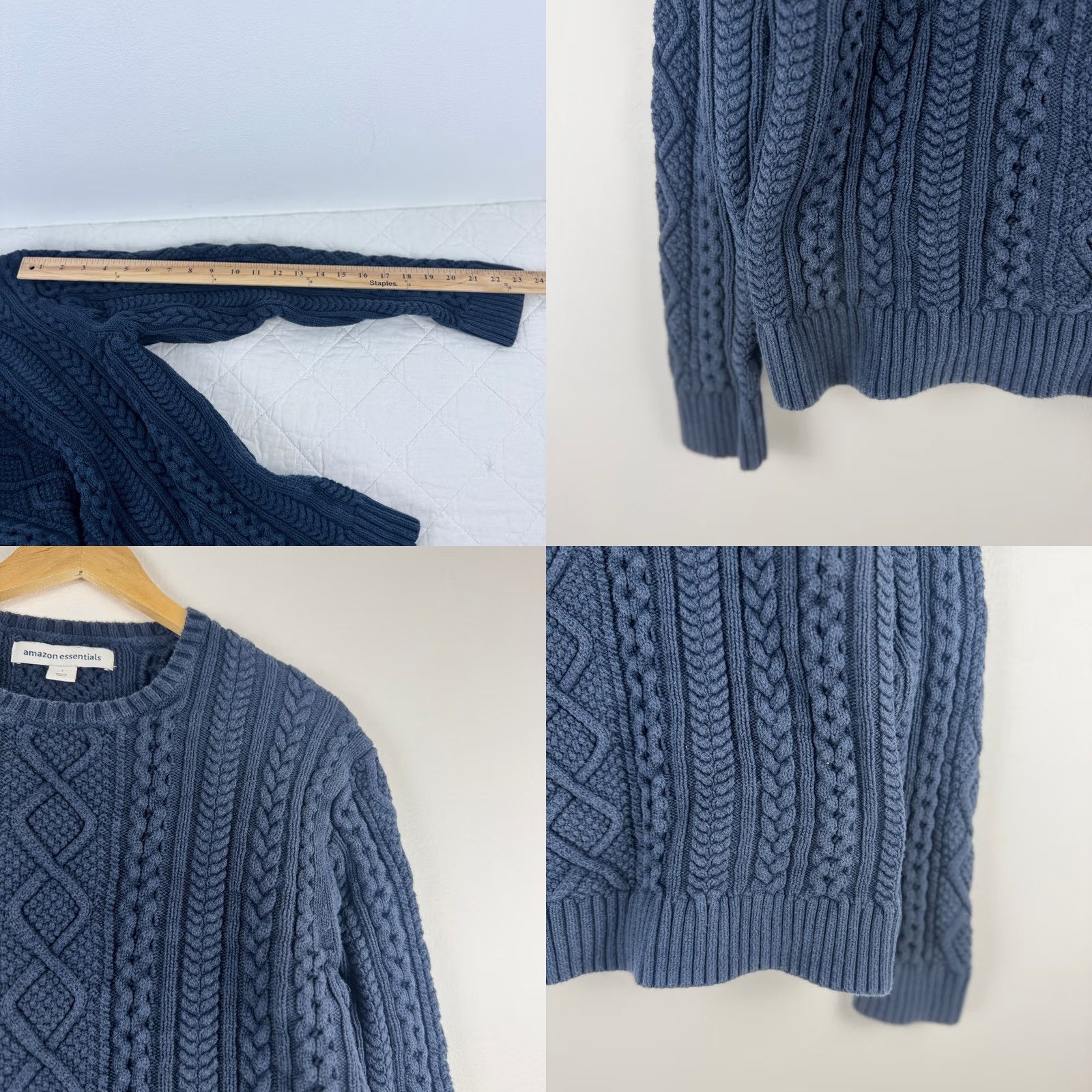 Essentials Amazon Essentials Navy Blue Chunky Cable Knit Crew Neck Sweater Size L Fisherman Size L / US 10 / IT 46 - 8 Thumbnail