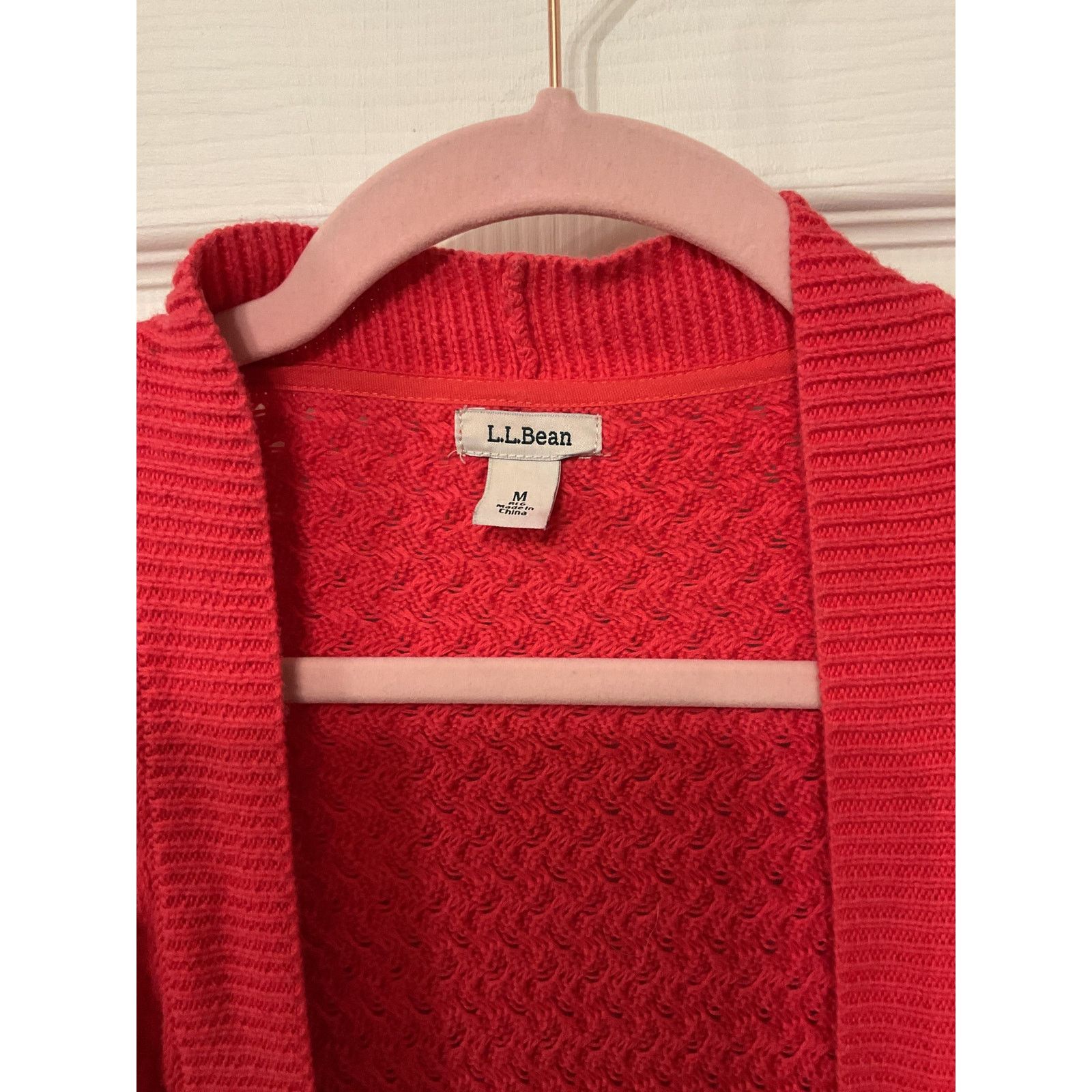 L.L. Bean L.L. Bean Woven Knit Coral Cotton Open Front Cardigan, sz M Size M / US 6-8 / IT 42-44 - 3 Thumbnail