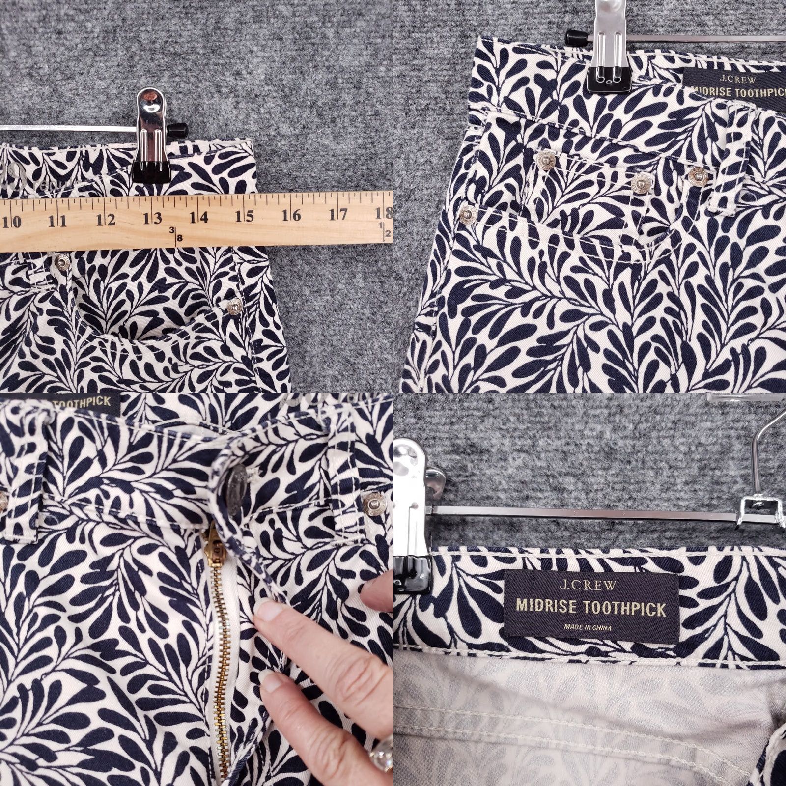 J.Crew J.CREW Pants Womens 29 Blue Mid Rise Slim Toothpick Floral Ankle Stretch Trouser Size 29" - 8 Thumbnail