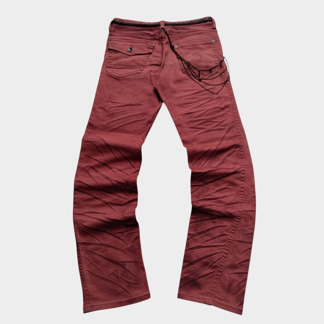 Tornado Mart Semantic design maroon bloody whisker effect jean Size US 31 - 2 Thumbnail