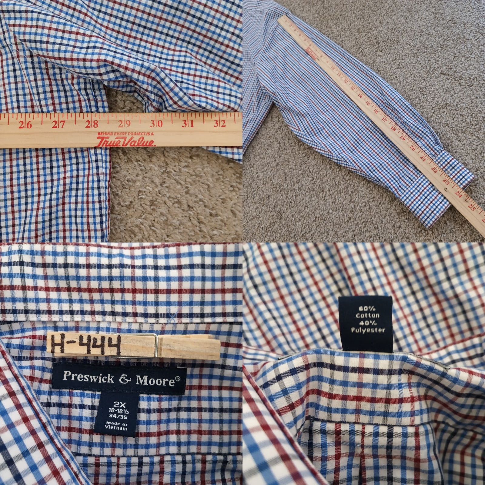 Vintage Preswick & Moore Shirt 2X Big & Tall Red Blue Plaid Long Sleeve Button-Up Mens Size US XXL / EU 58 / 5 - 8 Thumbnail