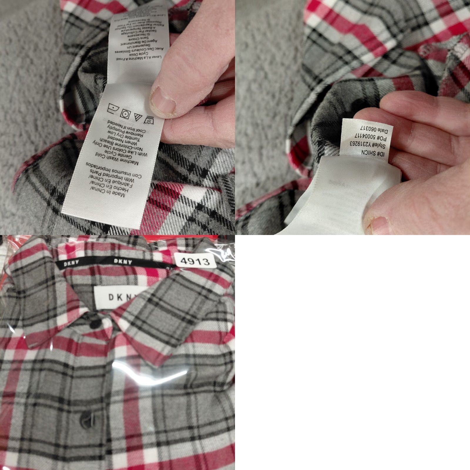 DKNY DKNY Dress Women's Large Gray Pink Window Pane Plaid Button Up Long Sleeve Size L / US 10 / IT 46 - 10 Thumbnail