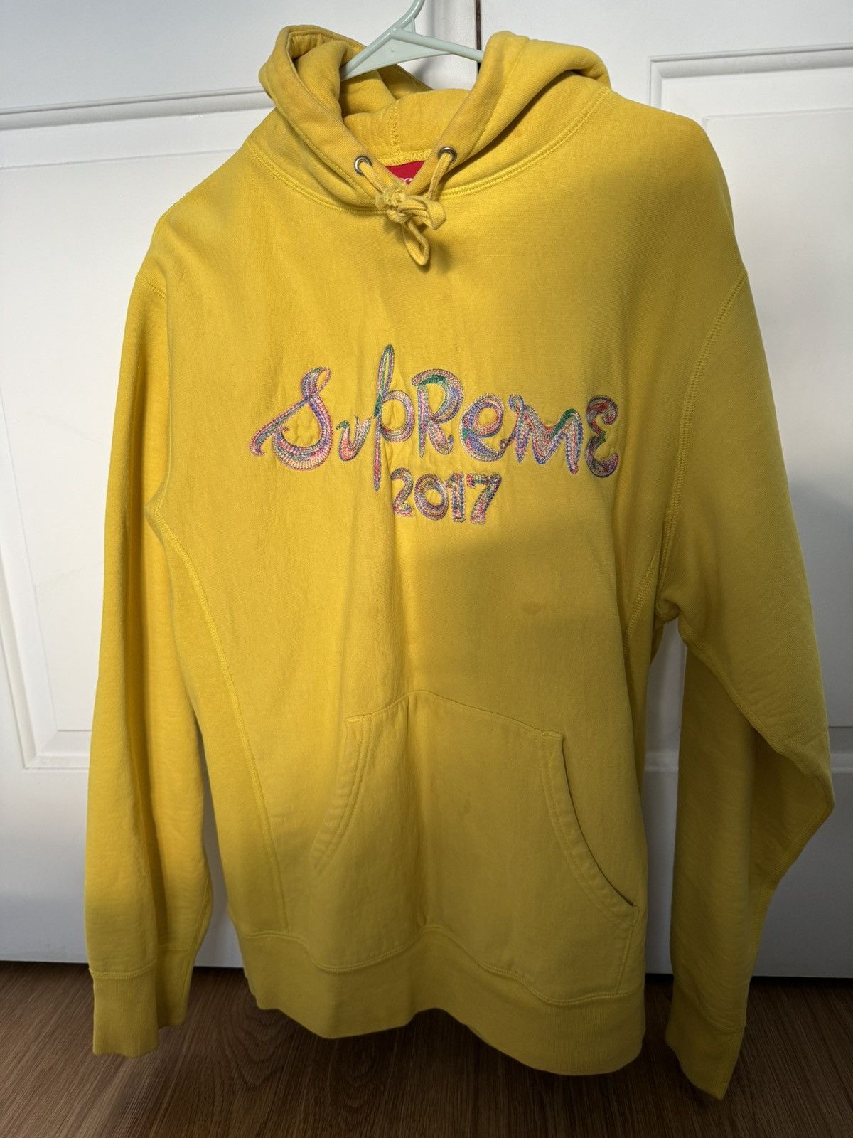 image of Supreme Brush Logo 2017 Hooded Sweatshirt in Yellow, Men's (Size Large)