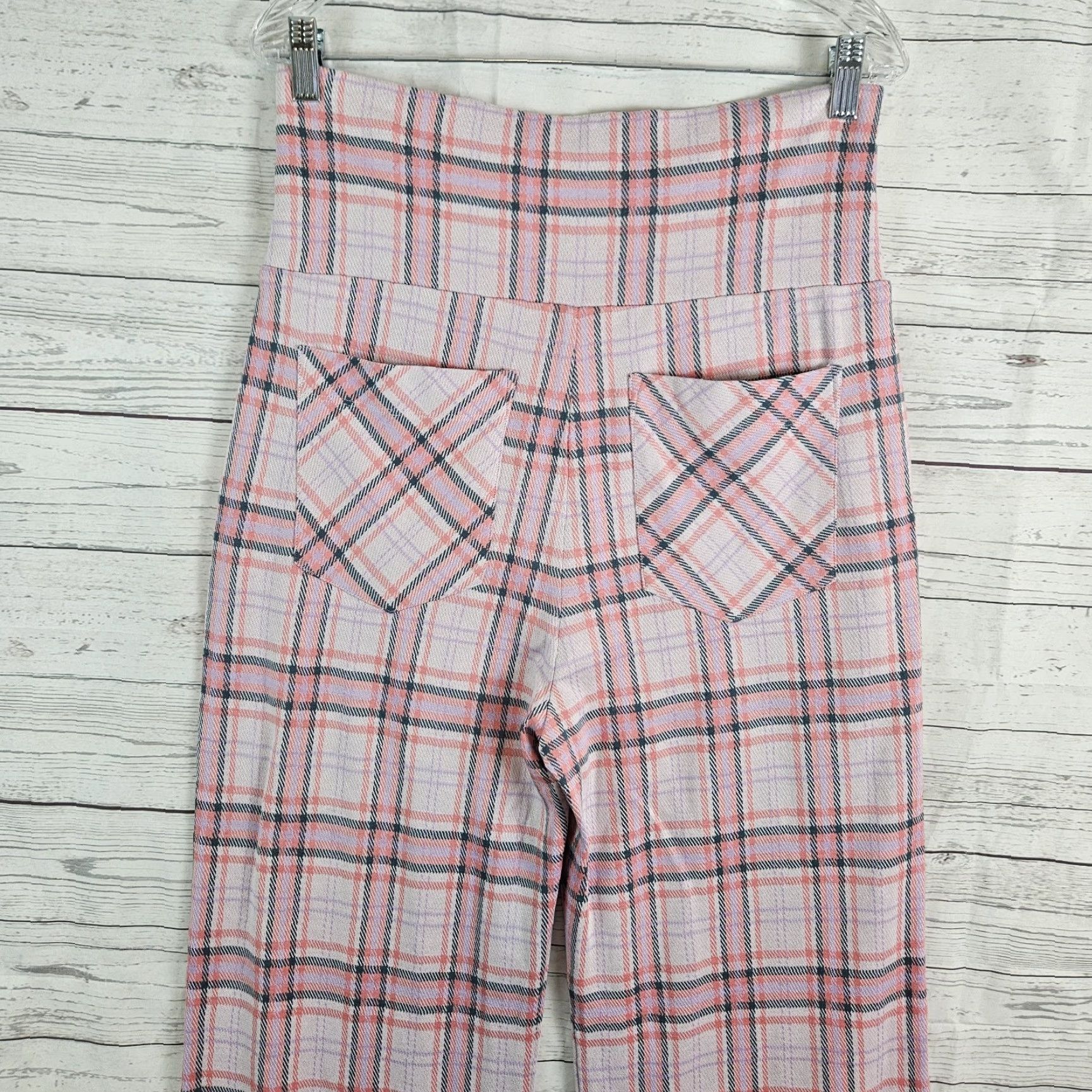 Vintage Cabi Womens Playdate Crop Wide-Leg Pants Sz Medium Pink Plaid High Rise Size 32" / US 10 / IT 46 - 4 Thumbnail