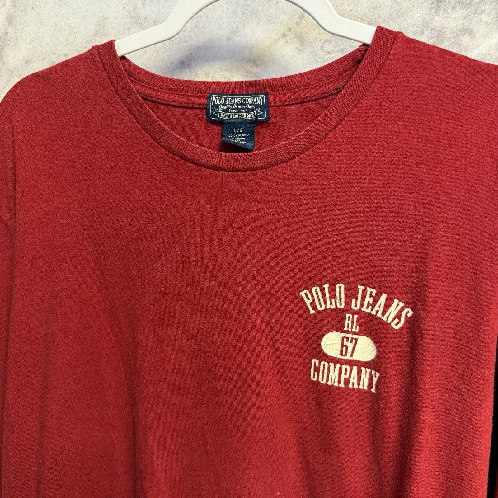 Polo Ralph Lauren Vintage Polo Jeans Co T Shirt Mens Large 23x29.5 Red Long Sl Size US L / EU 52-54 / 3 - 1 Thumbnail
