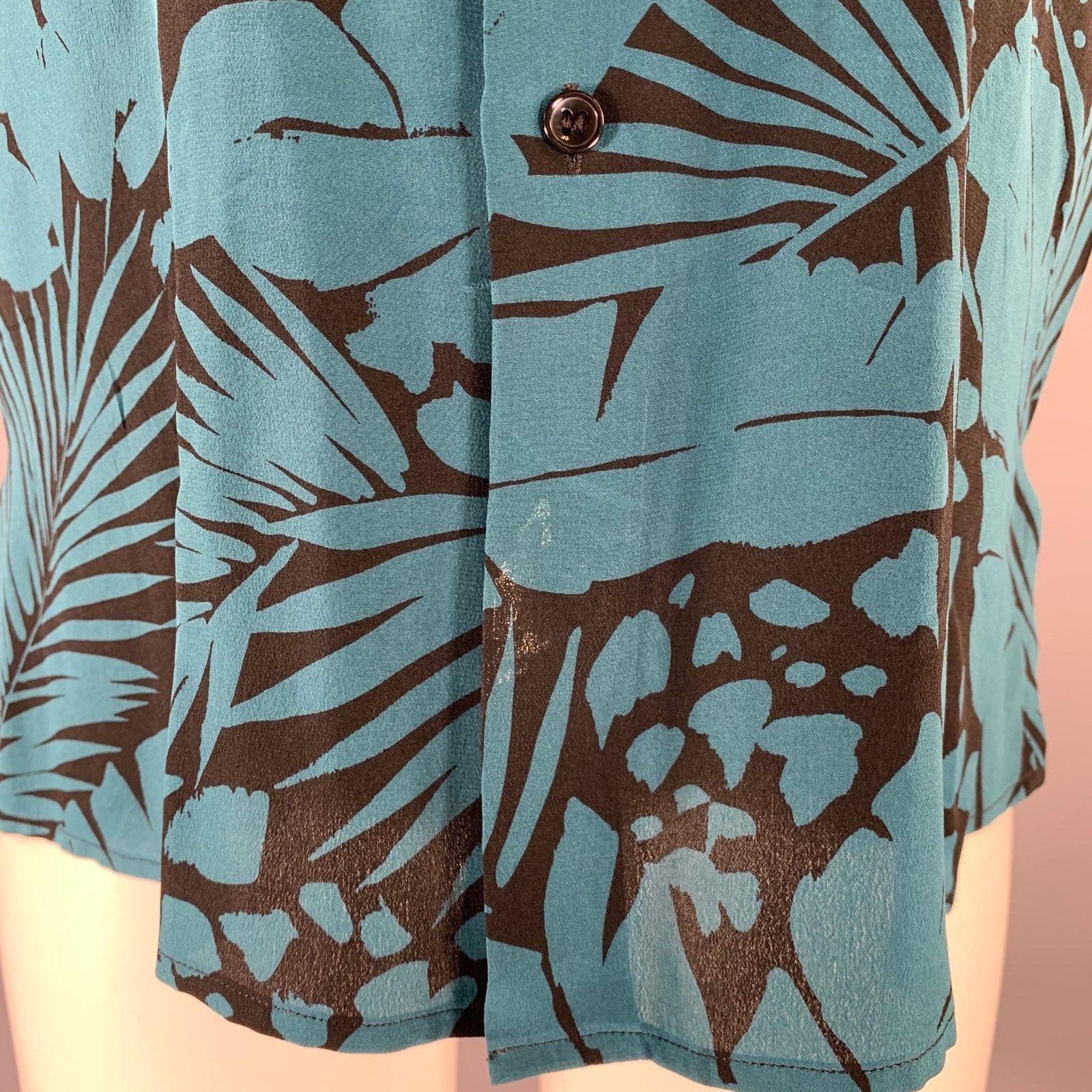 Saint Laurent Paris SAINT LAURENT S Turquoise Black Abstract Floral Silk Shirt Size US S / EU 44-46 / 1 - 2 Thumbnail