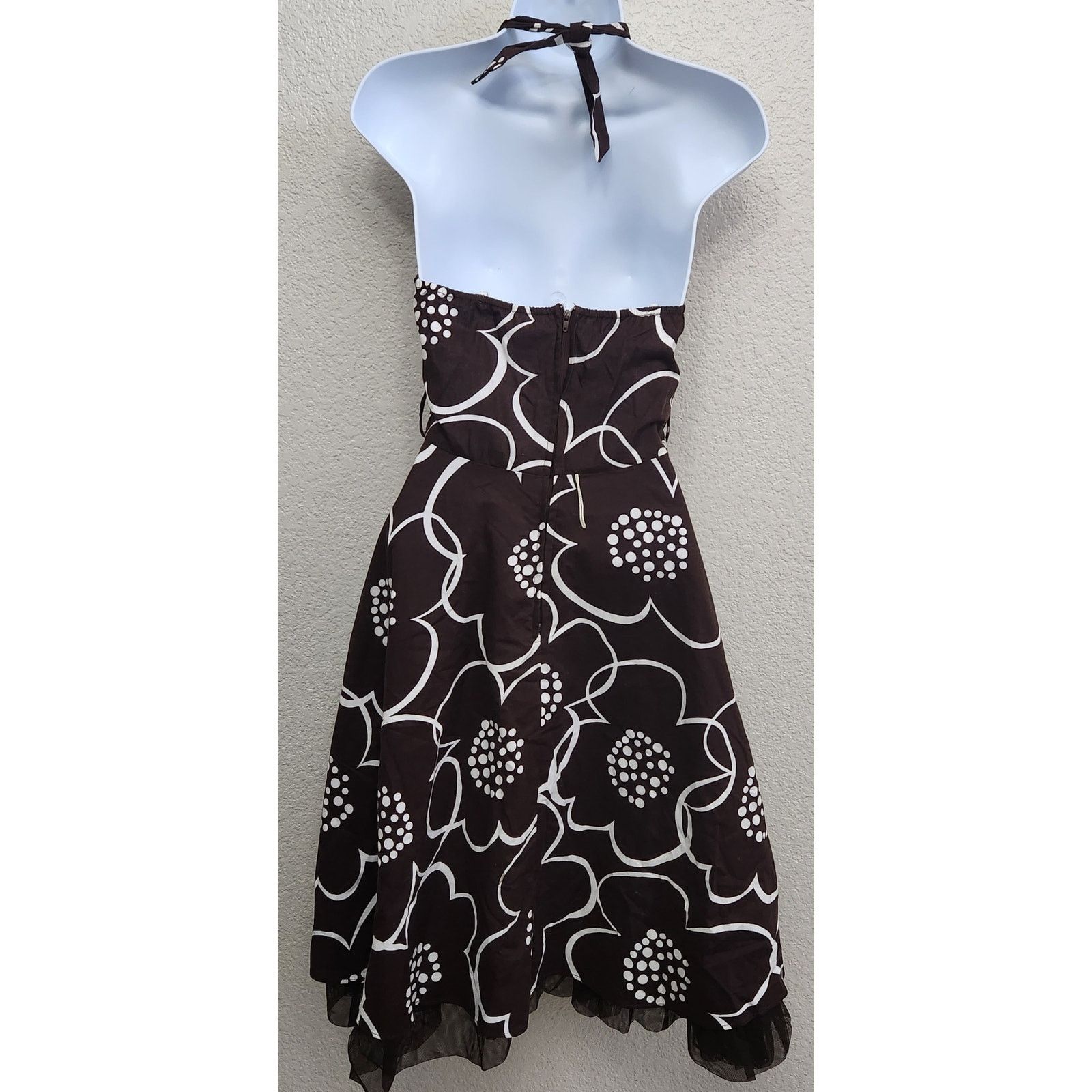 Other Rare Editions Brown White Floral Halter Fit N Flare Dress 14 Size XL / US 12-14 / IT 48-50 - 4 Thumbnail