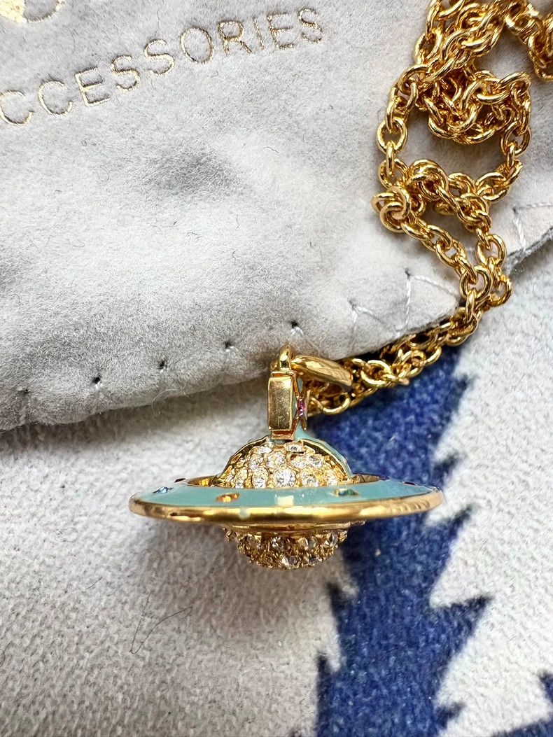 Vivienne Westwood Vivienne Westwood Blue enamel diamond Saturn Orb necklace Size ONE SIZE - 3 Thumbnail