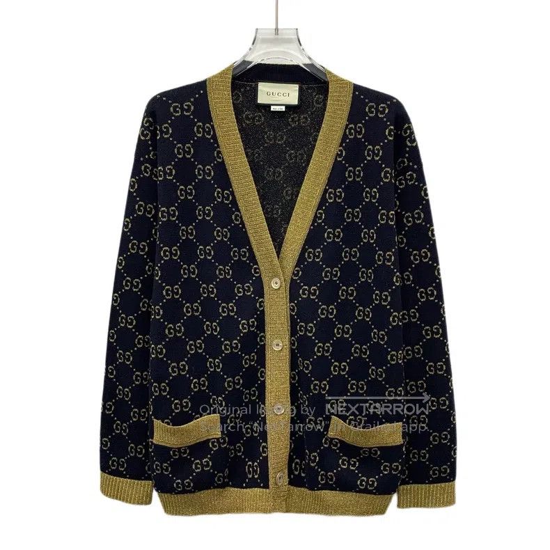 Gucci Gucci Dark blue logo jacquard full-print cotton V-neck sin Size S / US 4 / IT 40 - 1 Thumbnail