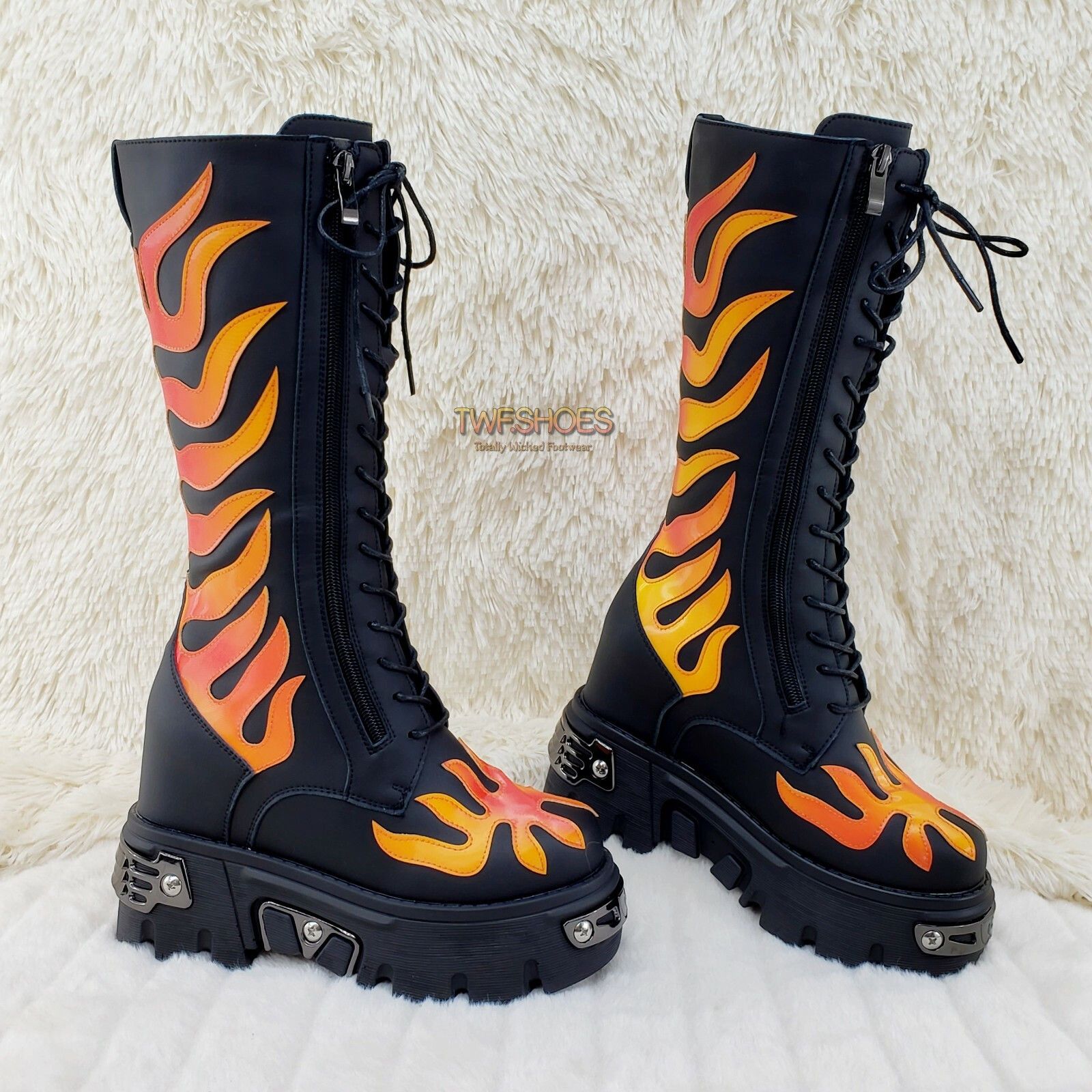 Other Wang Reflective Flame Punk Goth Rock 2" Platform 4.5 Hidden Size US 7.5 / IT 37.5 - 1 Thumbnail