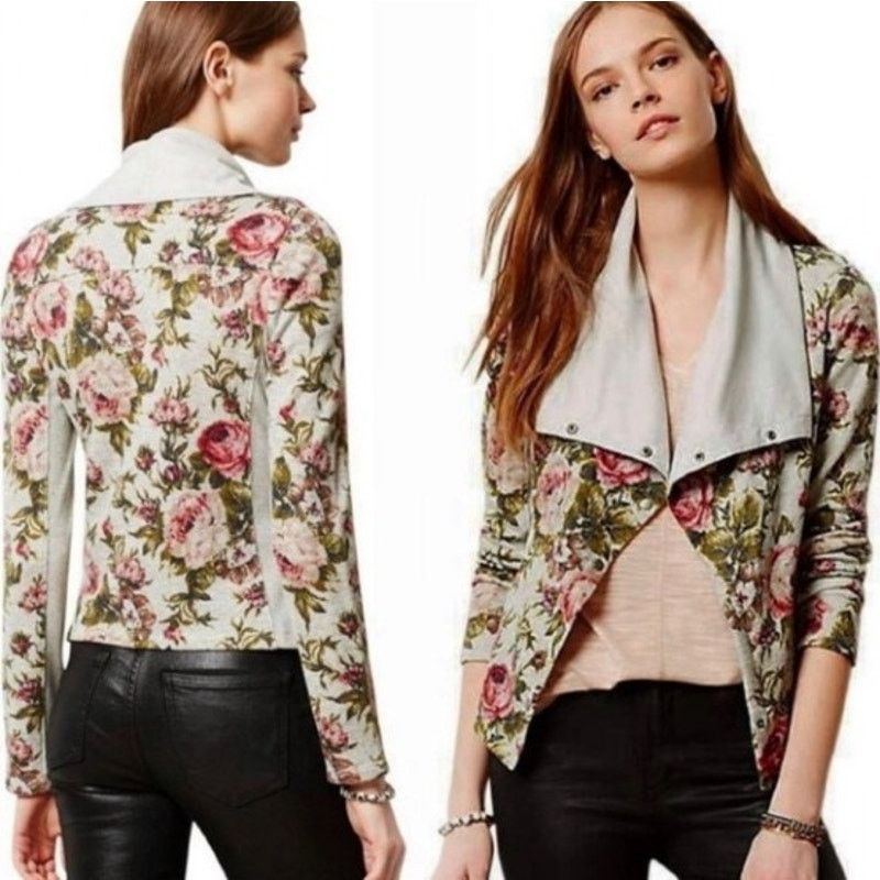 Anthropologie Saturday Sunday Anthropologie Knit Florascape Moto Jacket Size S / US 4 / IT 40 - 1 Thumbnail