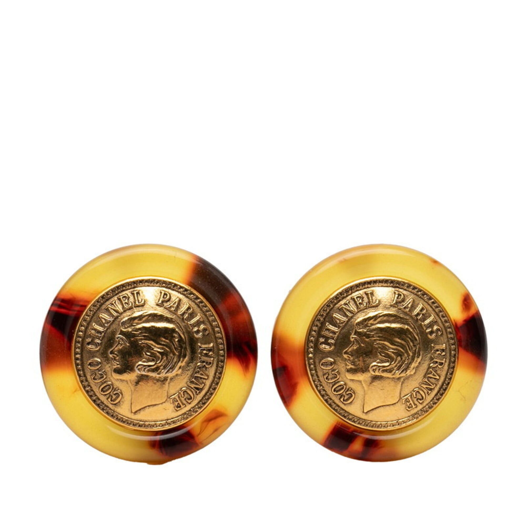 Chanel Chanel Mademoiselle Vintage Earrings 97P Gold Brown Plastic Plated Women's CHANEL Size ONE SIZE - 1 Thumbnail