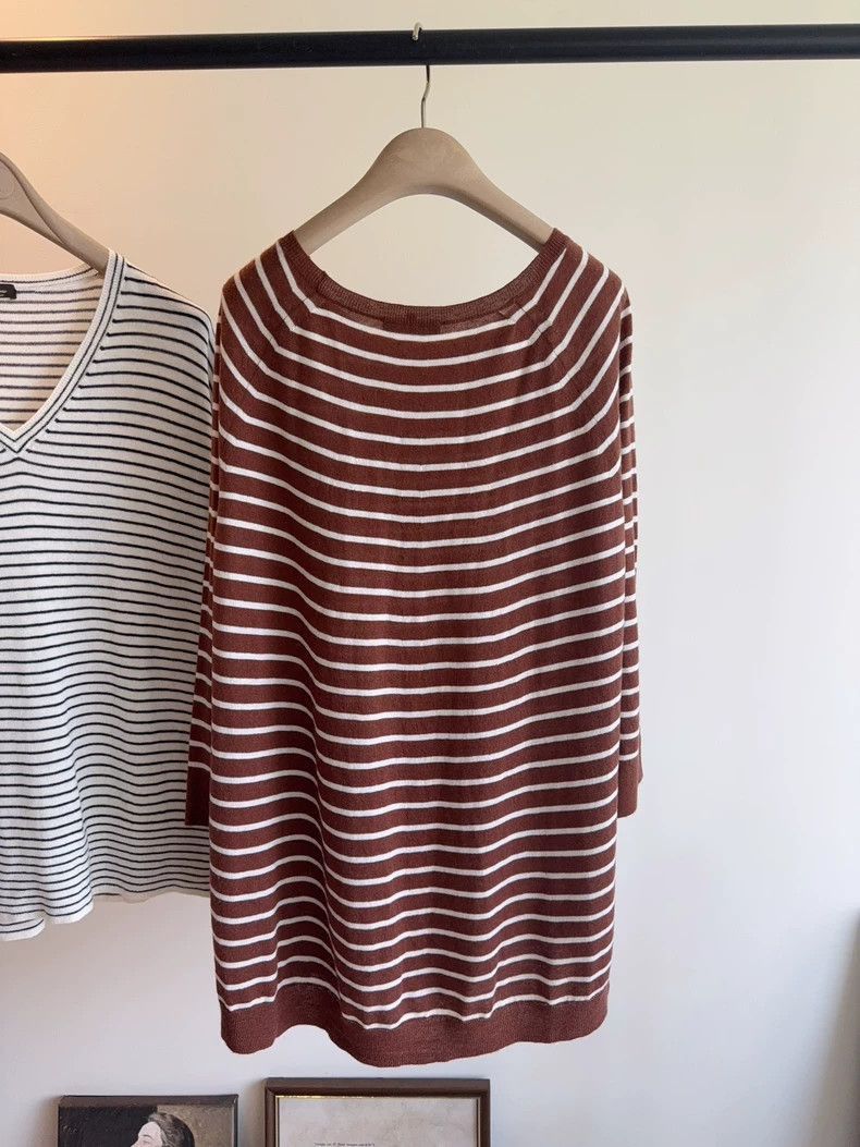 Loro Piana Loro Piana Brown White Stripe Cashmere Sweater- Size US L / EU 52-54 / 3 - 2 Thumbnail