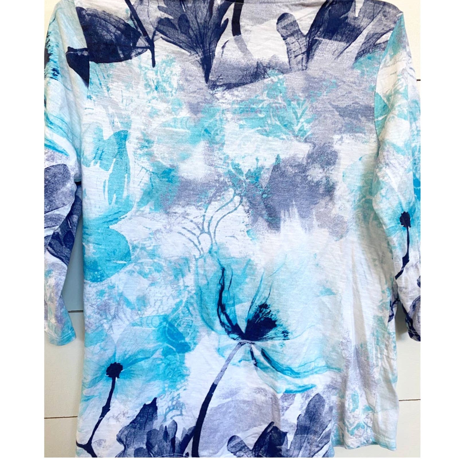 Chicos Chico’s Pressed Flower Asymmetrical Grommet Tunic Top Size XS / US 0-2 / IT 36-38 - 11 Thumbnail