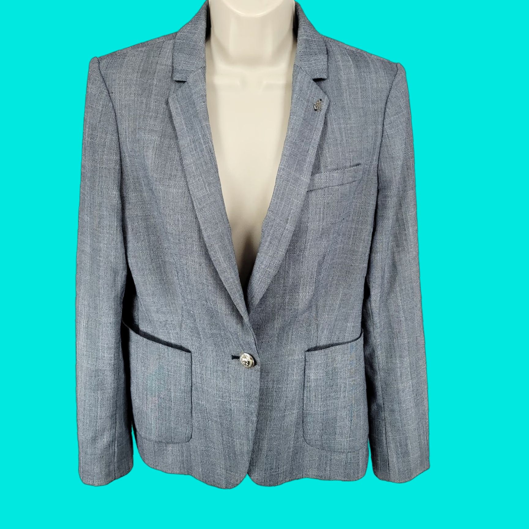 Tommy Hilfiger Tommy Hilfiger Blazer Jacket Blue Herringbone 1 Button Notch Vented Size 10 Size L / US 10 / IT 46 - 1 Thumbnail