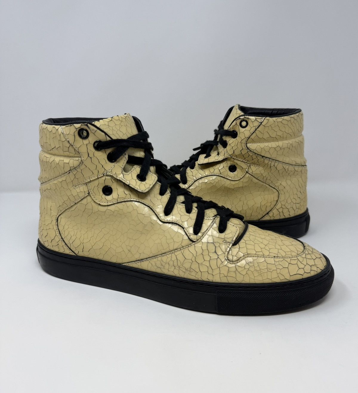 Balenciaga Arena Cracked Leather High Top Sneaker Cream