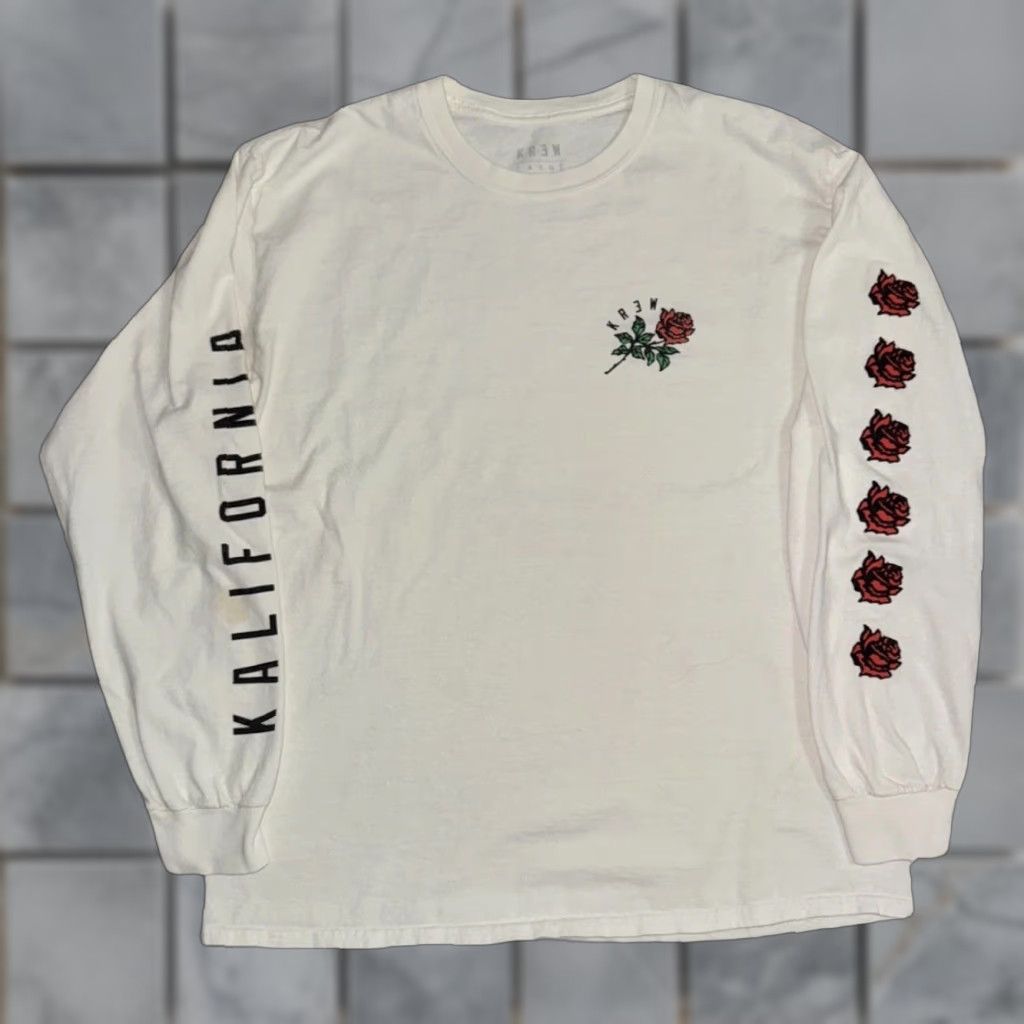 Krewe Krew Kalifornia Rose Long Sleeve T-Shirt White Large 21x26 Mens Crew Neck Graphic Print Streetwear Skate Tee Size US L / EU 52-54 / 3 - 1 Thumbnail