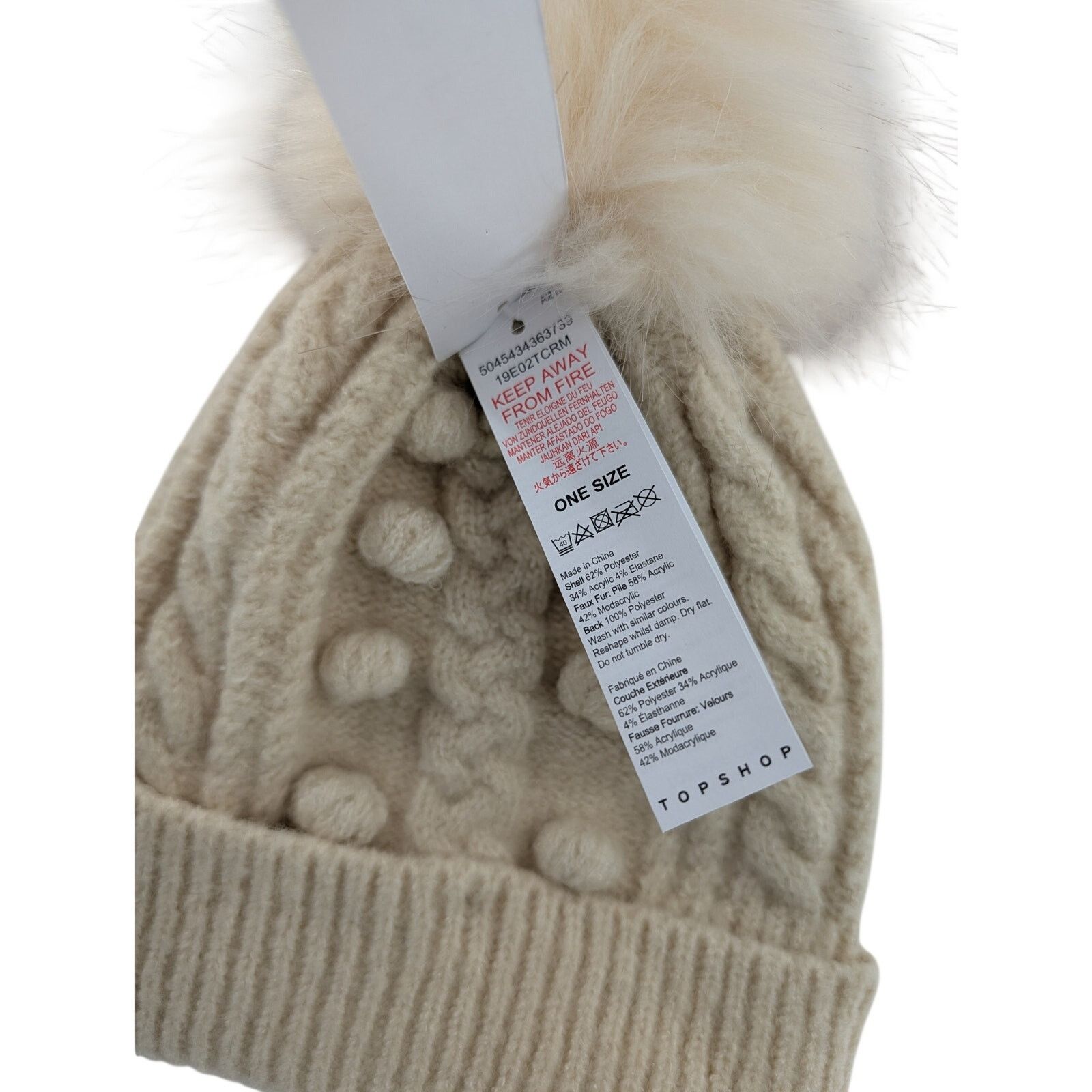 Topshop Cream Cable Knit Beanie Cuffed Pom Hat by Topshop Size ONE SIZE - 3 Thumbnail