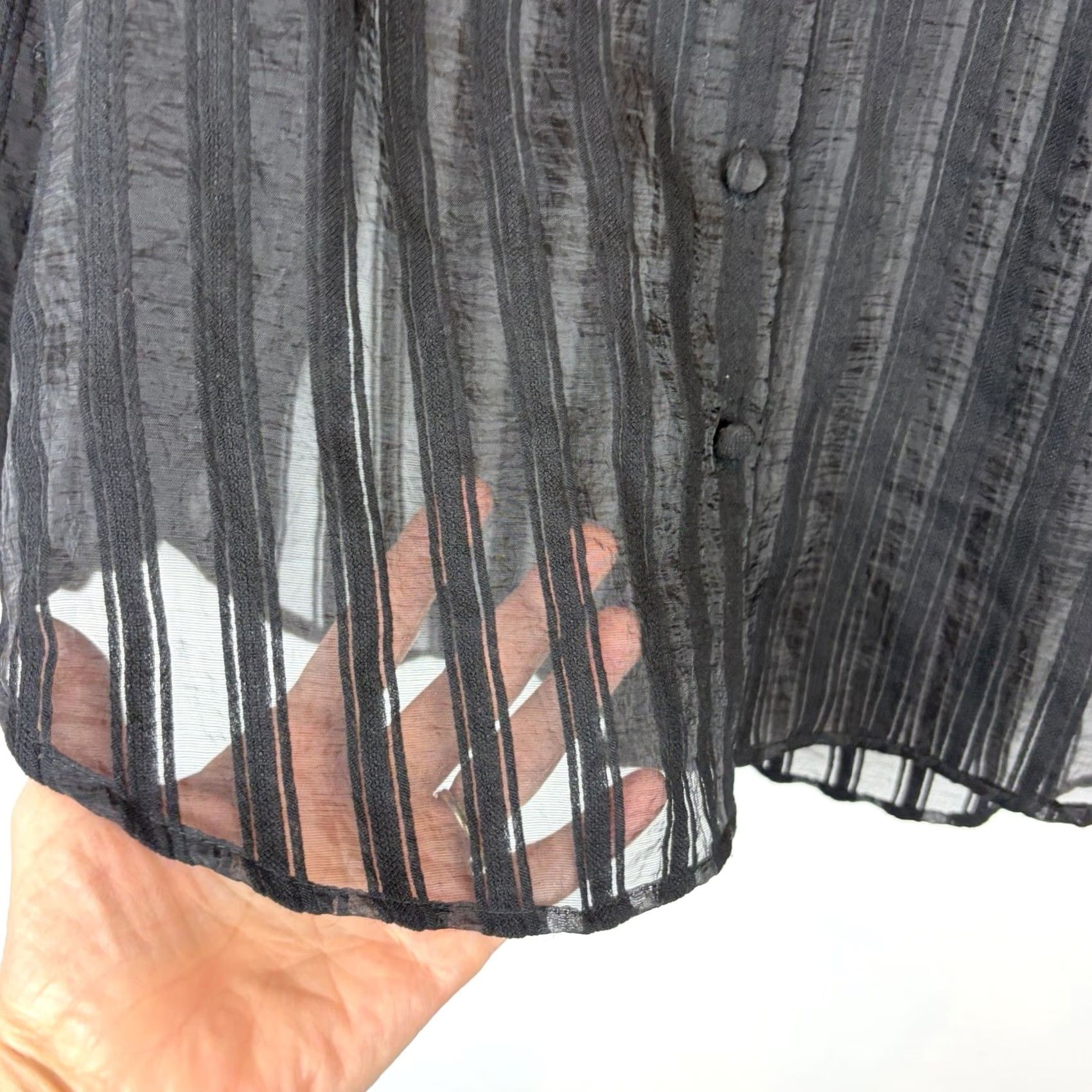 Zara Zara Blouse Shirt Womens Small Black Viscose Sheer Striped Button Collared Blouse Size S / US 4 / IT 40 - 4 Thumbnail