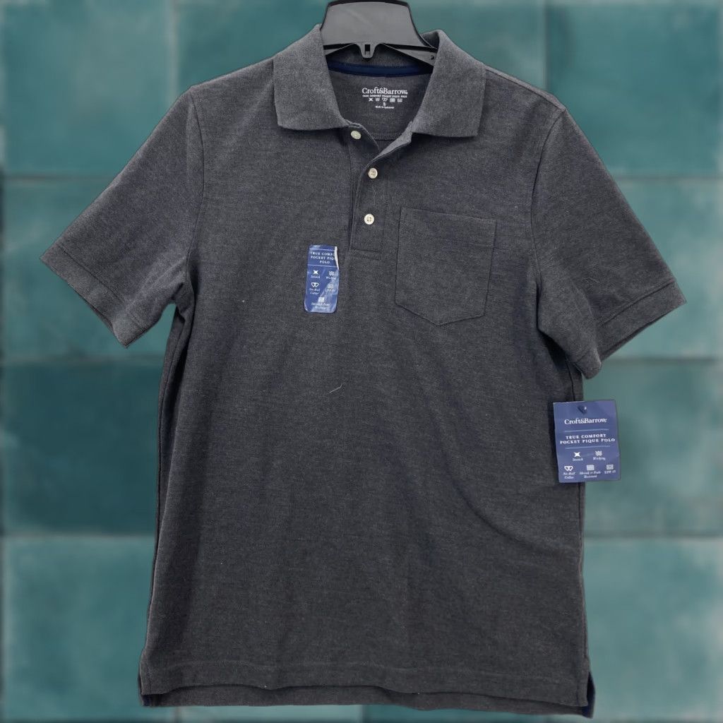 Croft & Barrow Croft & Barrow True Comfort Pocket Pique Polo Mens Small Dark Gray Wicking NWT Size US S / EU 44-46 / 1 - 1 Thumbnail
