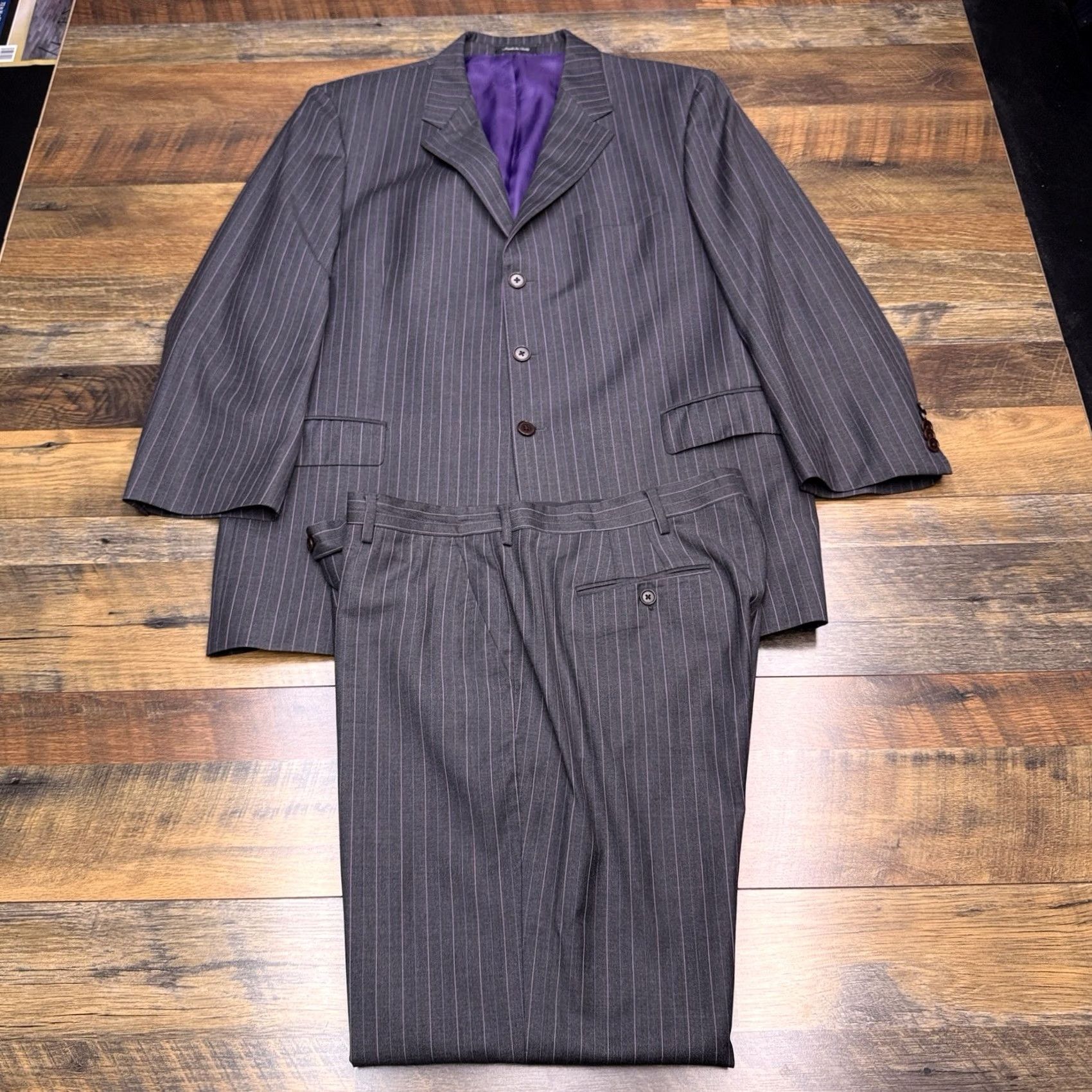 Paul Smith Paul Smith Suit 46R Gray Purple Striped Wool Pants 38x28 Two Piece Wool Suit Mens Regular 2 Piece Notch Lapel Dry Clean Only Vintage No Size 46R - 2 Thumbnail