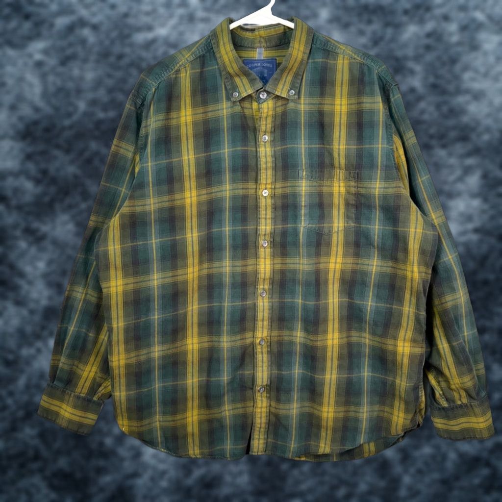 Vintage Cooper Jones Mens XL Plaid Button-Up Shirt 100% Cotton Green & Yellow Size US XL / EU 56 / 4 - 1 Thumbnail
