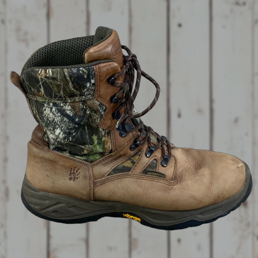 Wolverine Mens 9EW Brown Leather Camo Insulated Waterproof Boots Vibram Hunting Winter Hiking