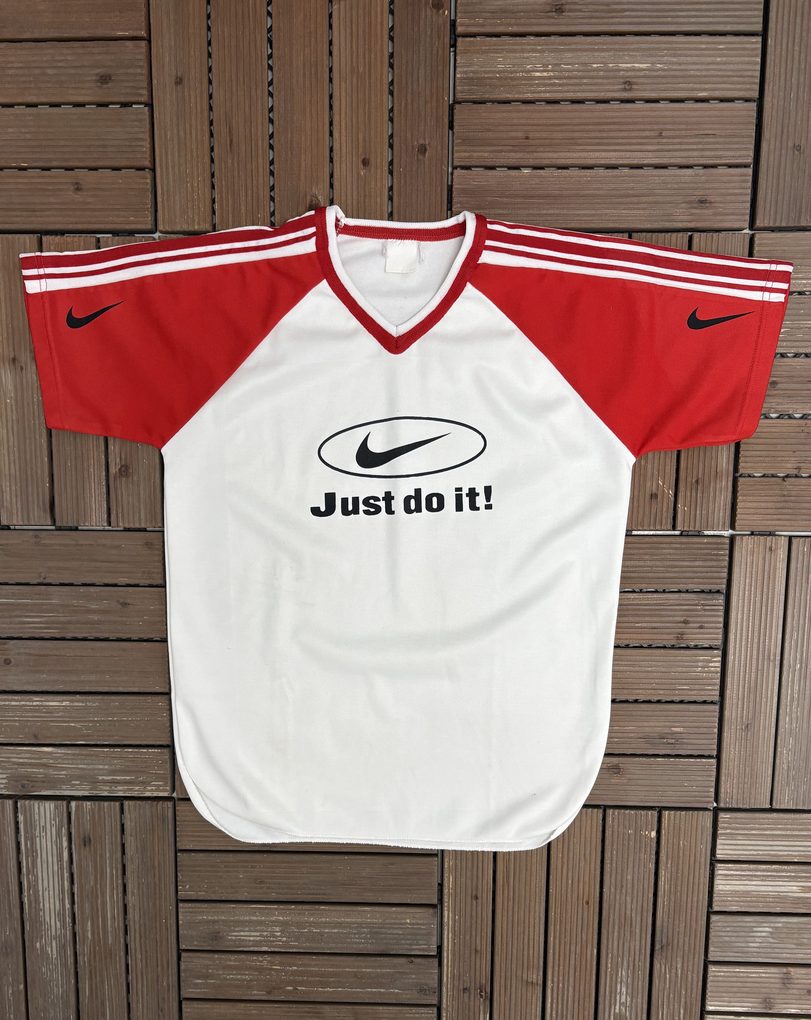 Nike × Vintage Nike Just Do It! Vintage White Jersey Style T-Shirt Tee Size US S / EU 44-46 / 1 - 1 Thumbnail