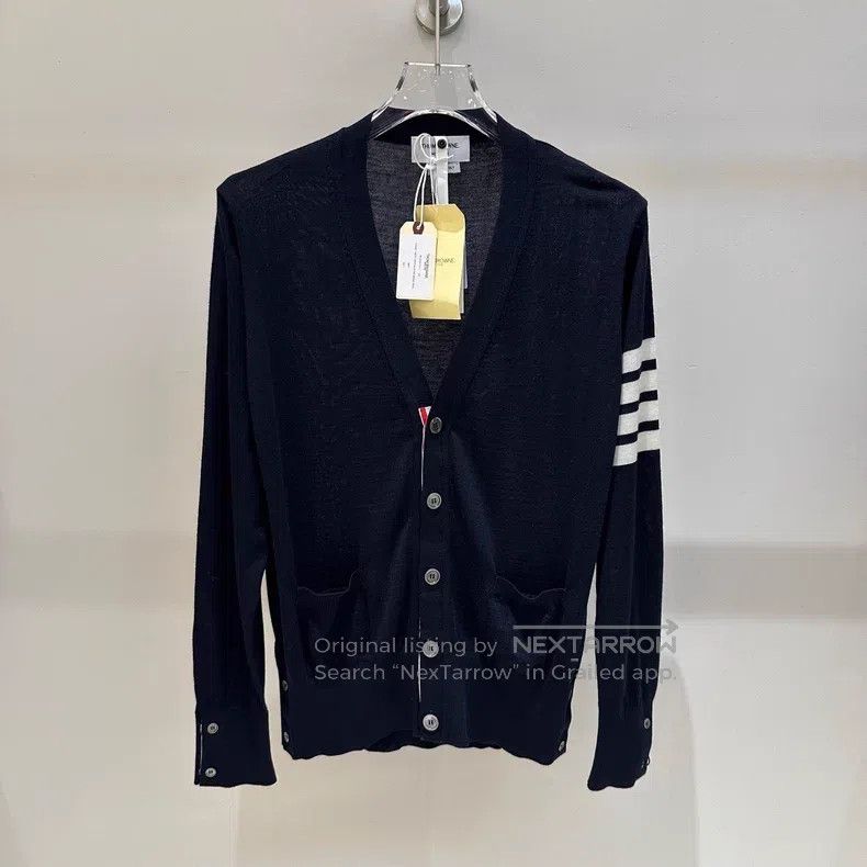 Thom Browne Thom Browne Classic Four Stripe Wool Cardigan in Dark Blue Size US M / EU 48-50 / 2 - 1 Thumbnail