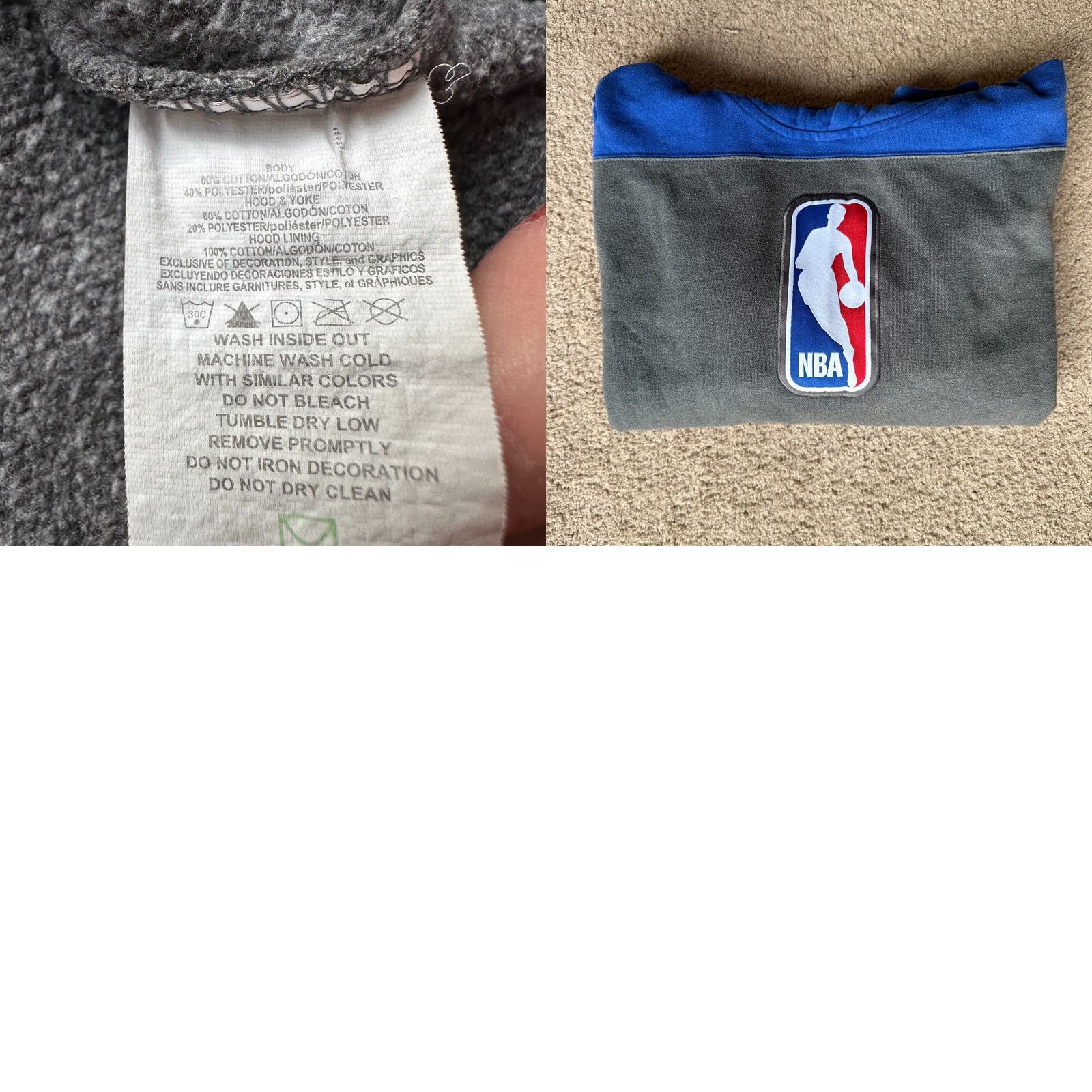 NBA NBA Sweatshirt Mens Large Hoodie Pullover Pockets Patch Grey Backetball Size US L / EU 52-54 / 3 - 9 Thumbnail