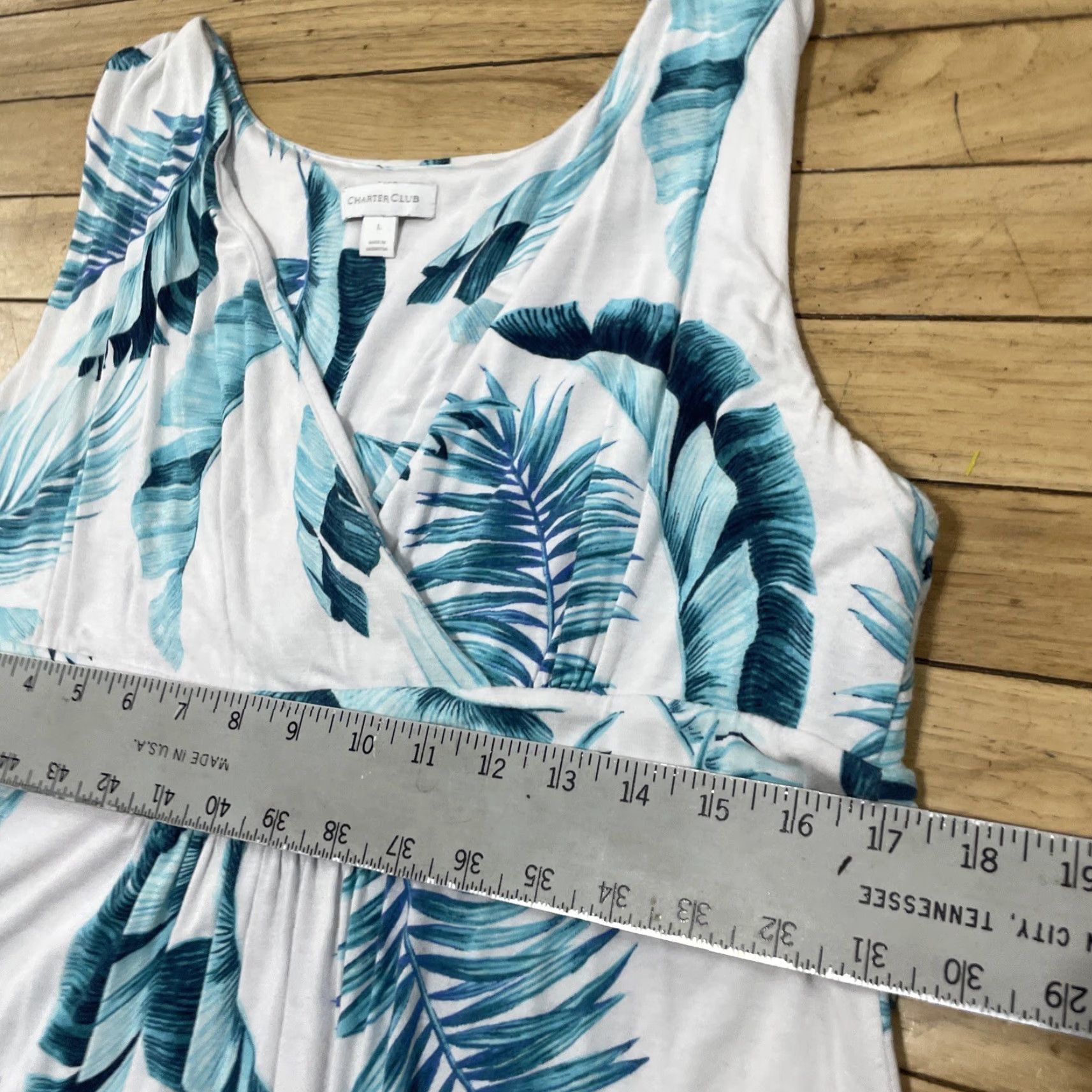 Charter Club Charter Club Hawaiian Floral Dress Women L White Cream Blue Beach Aloha Leaves Maxi, Sleeveless, Pullover, Floral Pattern, Casual, Summer, Spring Size L / US 10 / IT 46 - 6 Thumbnail
