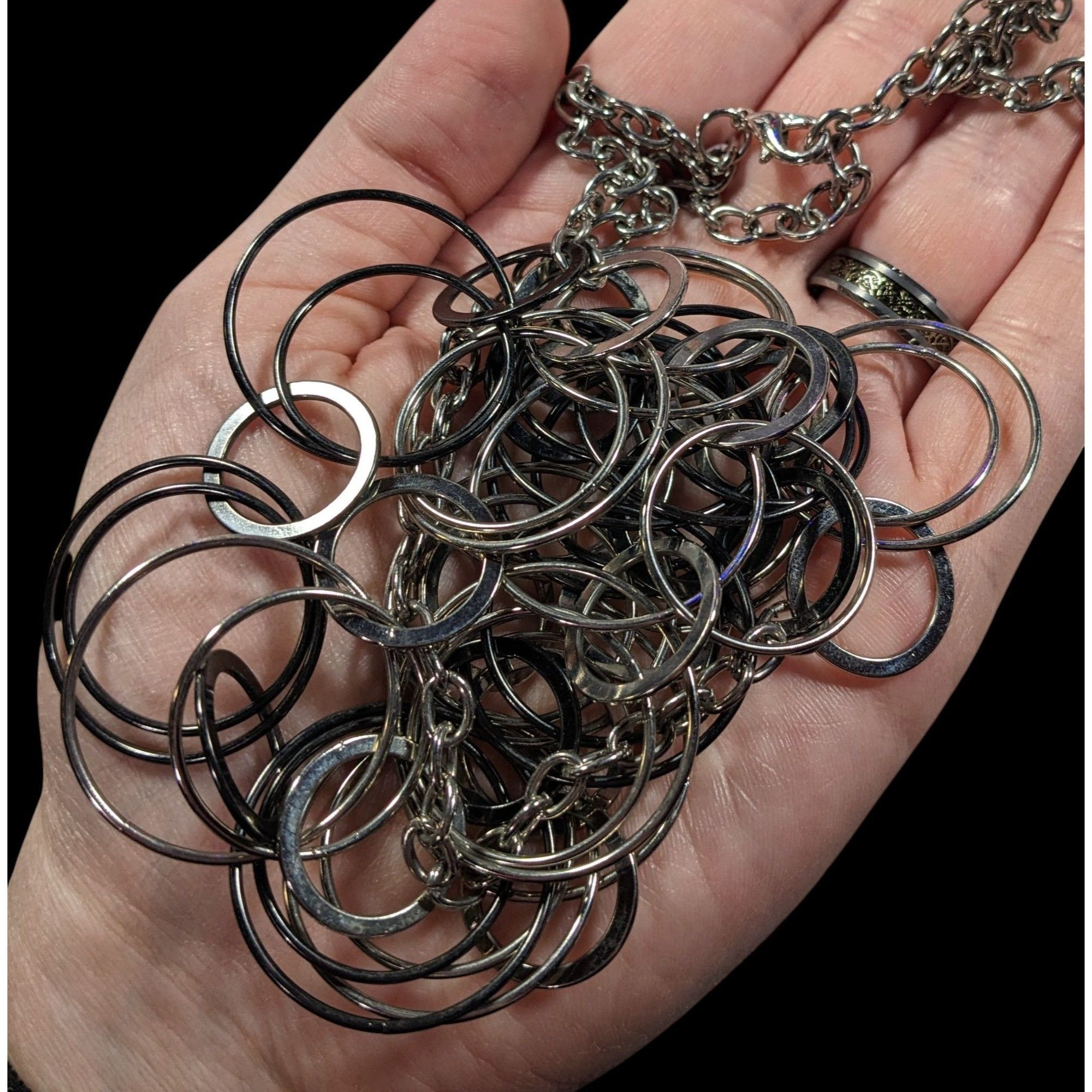 Other Modern Multilayer Silver Tone Ring Link Necklace Size ONE SIZE - 3 Thumbnail