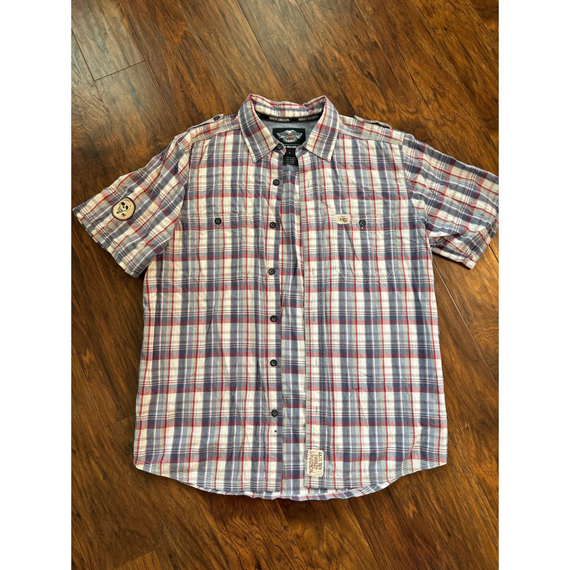 Harley Davidson Harley-Davidson Red/White/Blue Plaid S Sleeve Button-Up Shir Size US L / EU 52-54 / 3 - 1 Thumbnail