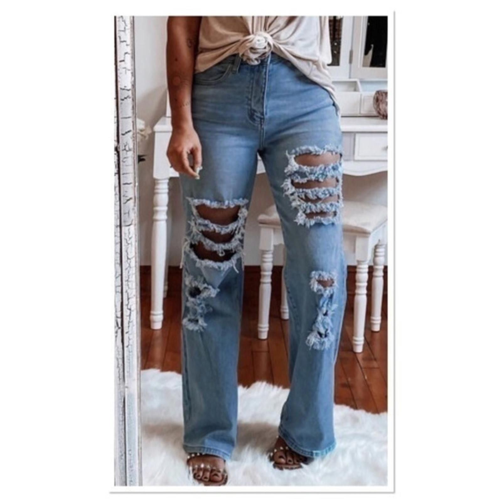Designer High Waist Jean Ripped Denim Boho Flare​​​​​​​​ Size 32" / US 10 / IT 46 - 2 Thumbnail