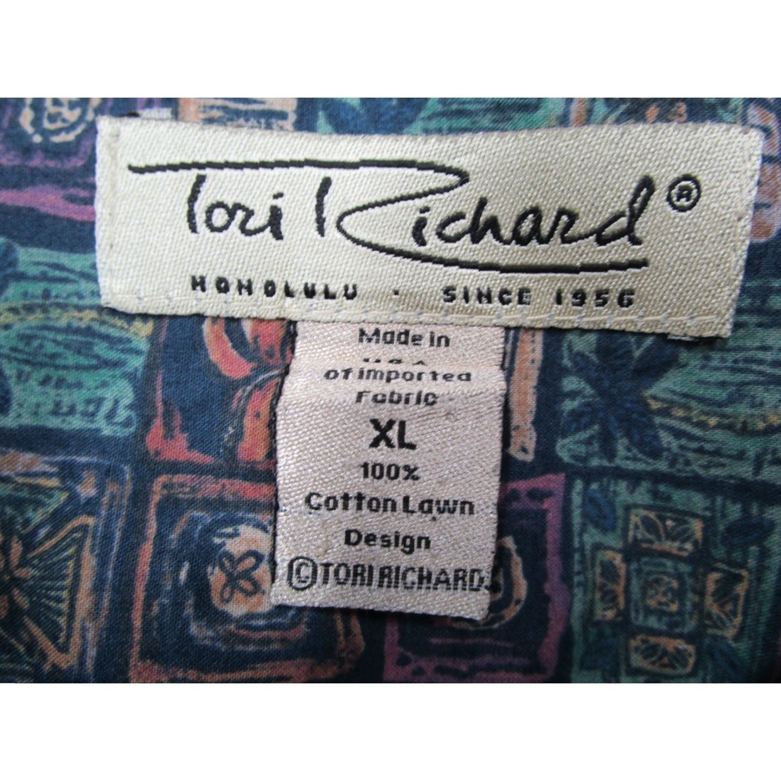 Tori Richard Tori Richard Shirt Men Extra Large Green Button-Up Hawaiian Cotton Lawn Short Sleeve Geometric 60s 70s USA Mens XL Green Cotton Lawn Button-Up Shirt Size US XL / EU 56 / 4 - 3 Thumbnail
