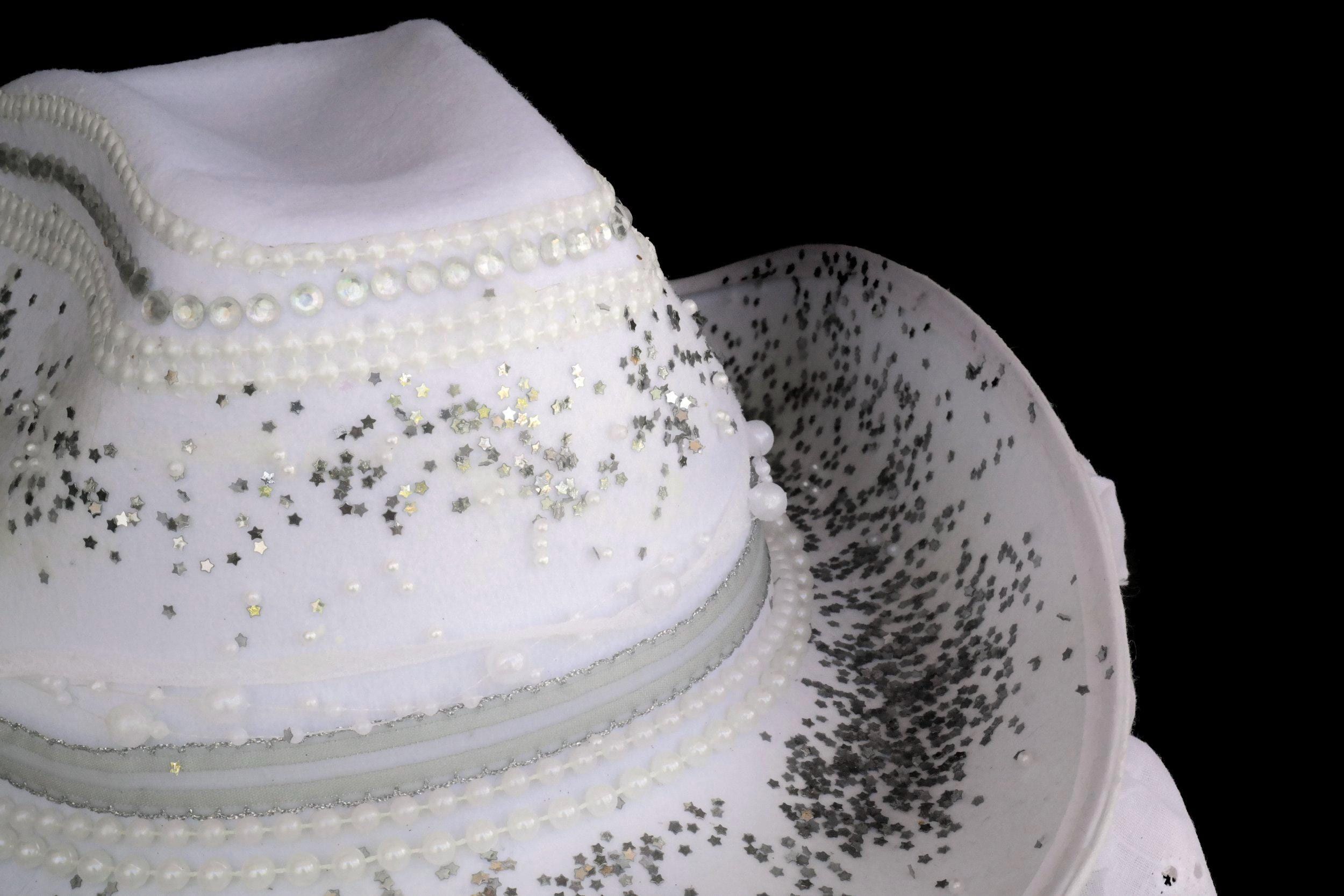 Handmade Glitter Pearl Wifey Cowgirl Hat Size ONE SIZE - 5 Thumbnail